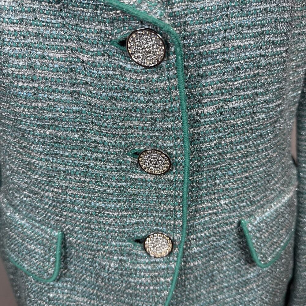St. John Suit Set Green Tweed Blazer Sz 12 and Skirt Sz 10 Quiet Luxury Dog Show - Picture 7 of 16